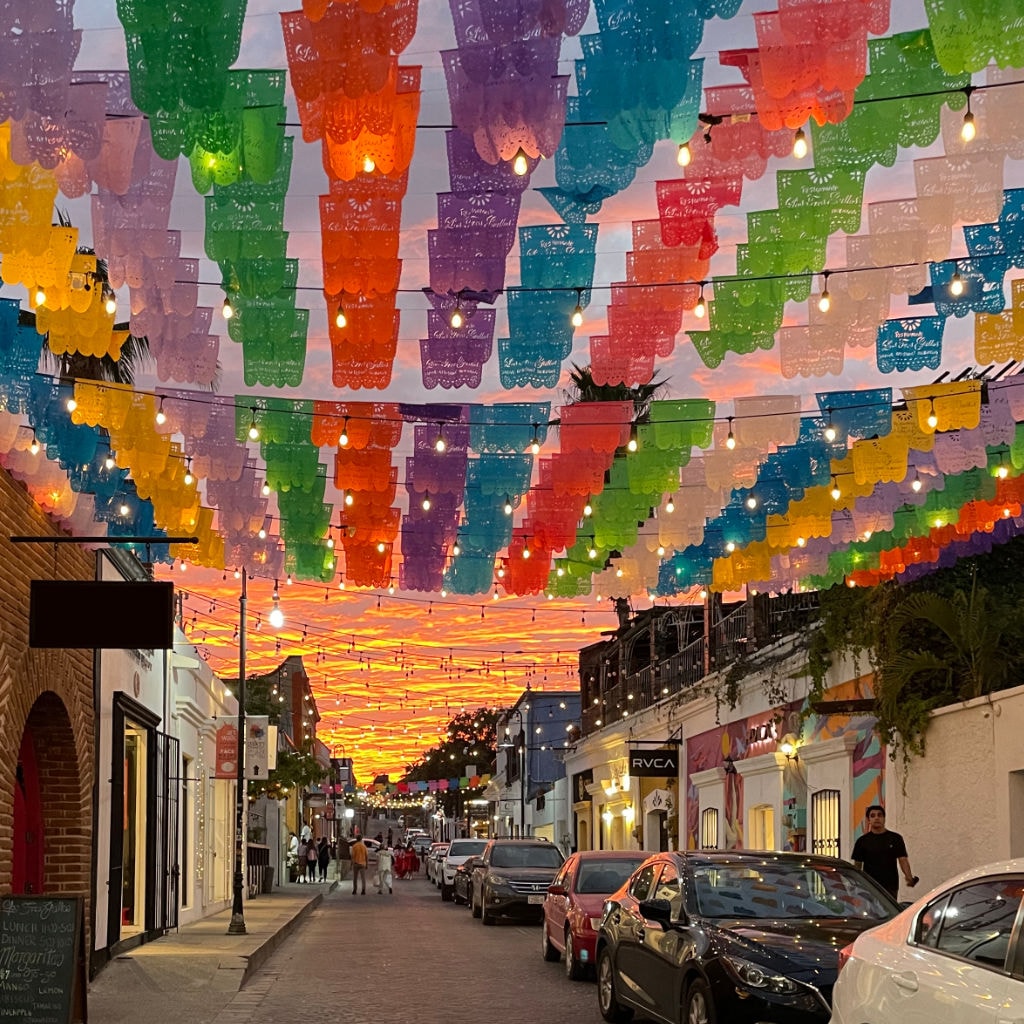Traditional Mexican architectural details with bougainvillea in San José del Cabo