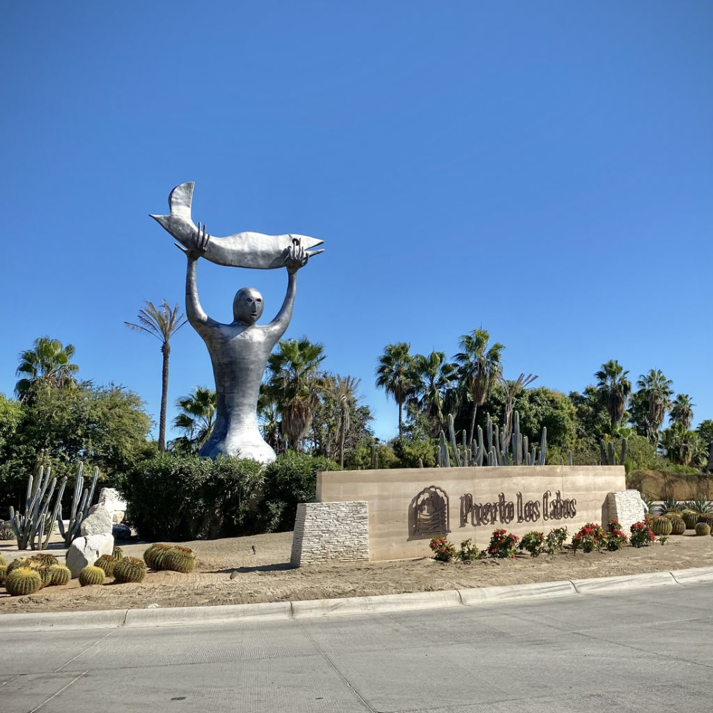Aerial view of Puerto Los Cabos Marina with luxury yachts and blue water