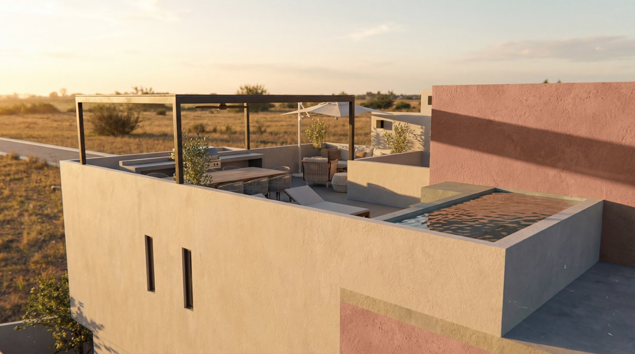 Vertical close-up of artisan estuco wall texture in a warm neutral tone